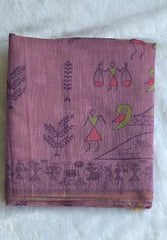 Jamdhani Lavender Linen Saree