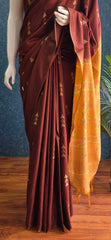 Contrast Brown Light Orange Tussar Saree