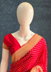 Crepe Butta Red Gorgette Saree