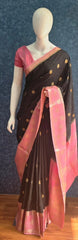 Big Butta Black Baby Pink Tussar Silk Saree