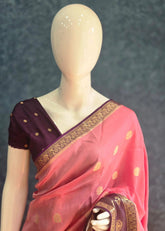 Big Butta Baby Pink Purple Tussar Silk Saree