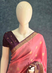 Big Butta Baby Pink Purple Tussar Silk Saree