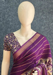 Viscose Purple Crepe Saree