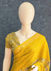 Viscose Yellow Crepe Saree