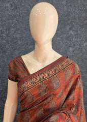 Kalamkari Print Brown Dola Silk Saree