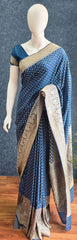 Crepe Butta Teal Blue Gorgette Saree