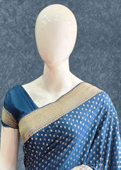 Crepe Butta Teal Blue Gorgette Saree