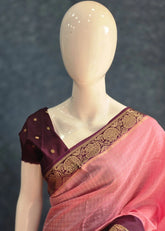 Checks Baby Pink Purple Tussar Silk Saree