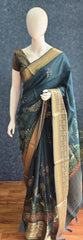 Pichwai Digital Prints Peacock Blue Dola Silk Saree