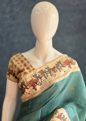Kalamkari Green Cream Tussar Saree