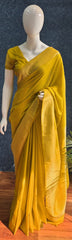 Small Butta Yellow Georgette Crepe Saree