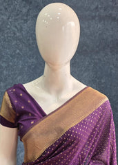 Small Butta Dark Purple Gorgette Crepe Saree