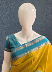 Bamboo Yellow Blue Semi Silk Saree