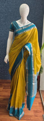 Bamboo Yellow Blue Semi Silk Saree