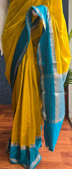 Bamboo Yellow Blue Semi Silk Saree