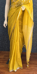 Embroider Mustard Linen Saree