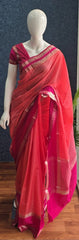 Bamboo Peach Pink Semi Silk Saree