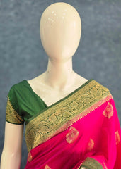 Contrast Rani Pink Green Matka Silk Saree