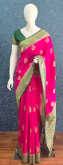 Contrast Rani Pink Green Matka Silk Saree
