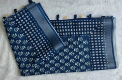 Light Weight Indigo Flower Cotton Silk Saree