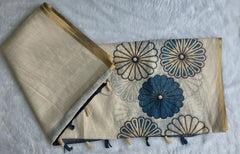Light Weight Half White Grey Cotton Silk Saree