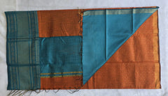 Checks Orange Blue Semi Silk Saree