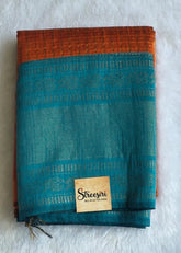Checks Orange Blue Semi Silk Saree