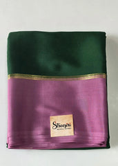 Pure Mysore Crepe Bottle Green Peach Silk Saree