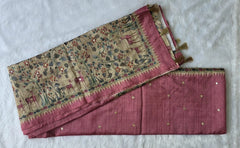 Kalamkari Deep Magenta Tussar Saree