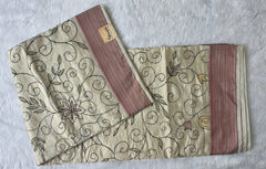 Kantha Work Cream Red Saree