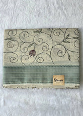 Kantha Work Cream Green Saree