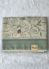 Kantha Work Cream Green Saree