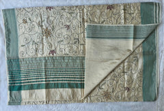 Kantha Work Cream Green Saree