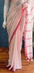 Bengal Half White Red Cotton Saree