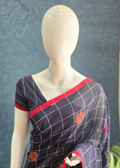 Bengal Navy Blue Cotton Saree