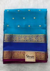 Pure Mysore Crepe 3D Blue Royal Blue Pink Silk Saree