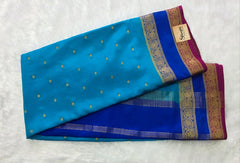 Pure Mysore Crepe 3D Blue Royal Blue Pink Silk Saree