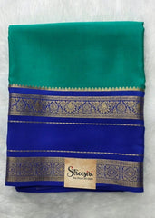 Pure Mysore Crepe Green Royal Blue Silk Saree
