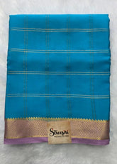 Pure Mysore Crepe Blue Peach Checks