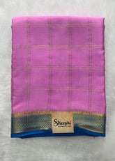 Pure Mysore Crepe Pink Blue Checks
