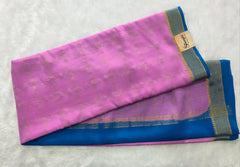 Pure Mysore Crepe Pink Blue Checks Silk Saree