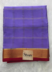 Pure Mysore Crepe Lavender Red Chex Silk Saree