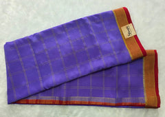 Pure Mysore Crepe Lavender Red Chex Silk Saree