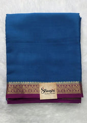 Pure Mysore Crepe Blue Pink Silk Saree