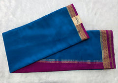 Pure Mysore Crepe Blue Pink Silk Saree