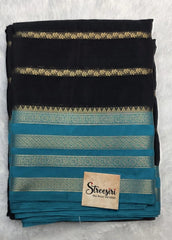 Contrast Black Blue Semi Crepe Silk Saree