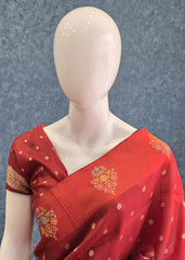 Self Rust Orange Tussar Silk Saree