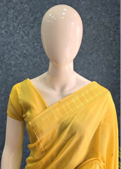 Checks Border Yellow Semi silk Saree