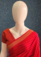 Self Red Pure Banarasi Crepe Silk Saree