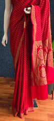Self Red Pure Banarasi Crepe Silk Saree